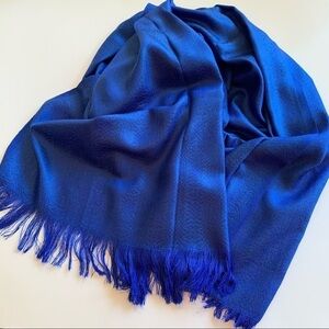 Handwoven bright blue lightweight scarf wrap shawl artisan made boho minimalist